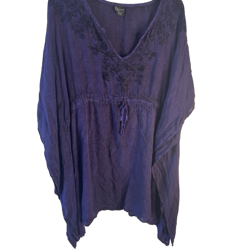 Vtg Purple Embroidered Pams Collection Beach Coverup Women One Size Rayon Unique